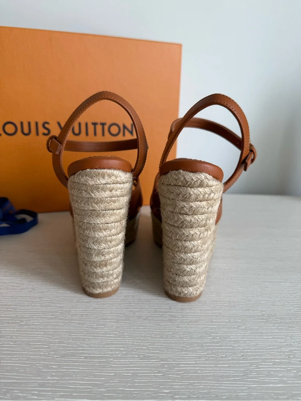 NEW! Louis Vuitton Isolde Wedge Sandals- cognac Leather